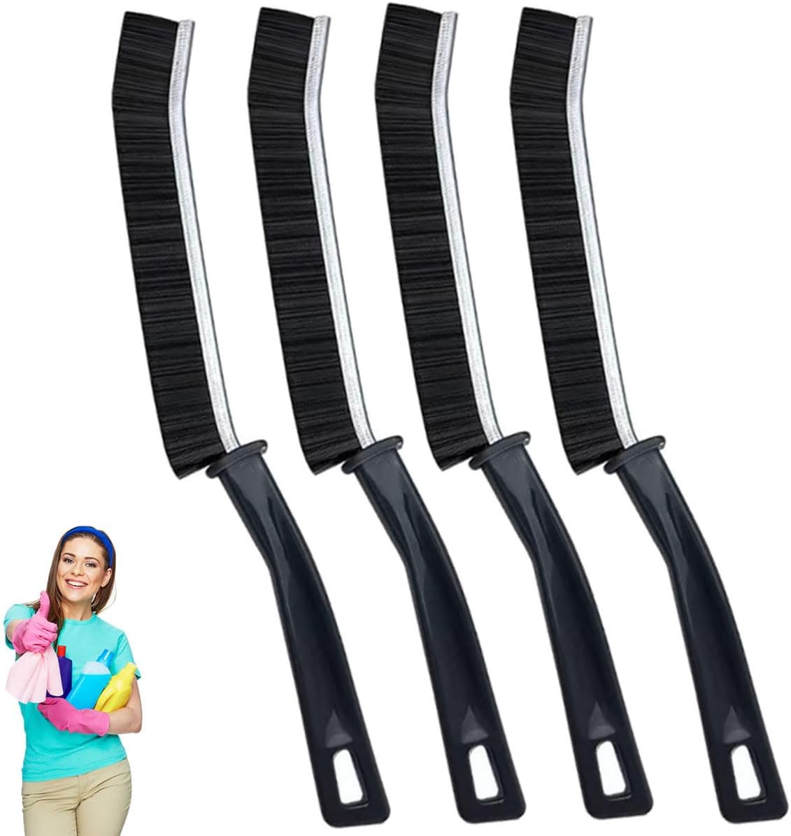 4-Piece Black Multi-Function Crevice Cleaning Brush Household Hard Bristle Narrow Brush Head Crevice Cleaning Tool