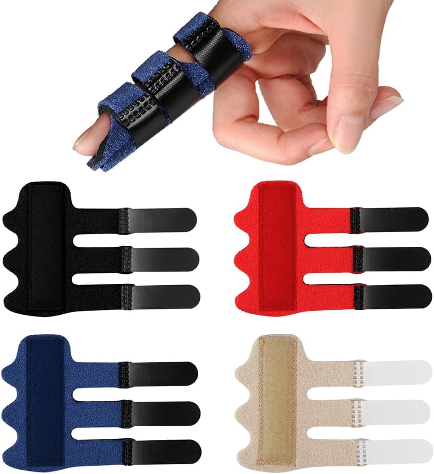 Upgraded Finger Splints (4Pcs), Trigger Finger Splint Finger Brace with 3 Fixing Strap for Mallet Finger, Broken Finger Protector, Knuckle Immobilization, Straightening Support, Arthritis Pain Relief