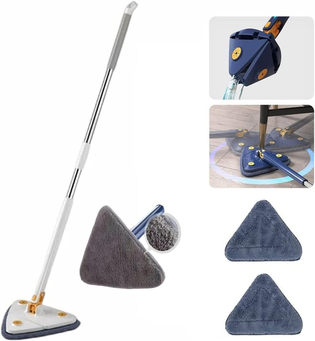 2023 New 360° Rotatable Adjustable Cleaning Mop with 2 Mop Replacement Heads, Triangle Cleaning Mops for Walls and Ceilings, Microfiber Ecloth Wet and Dry for Bathroom Floor Wall Bed Bottom (White)