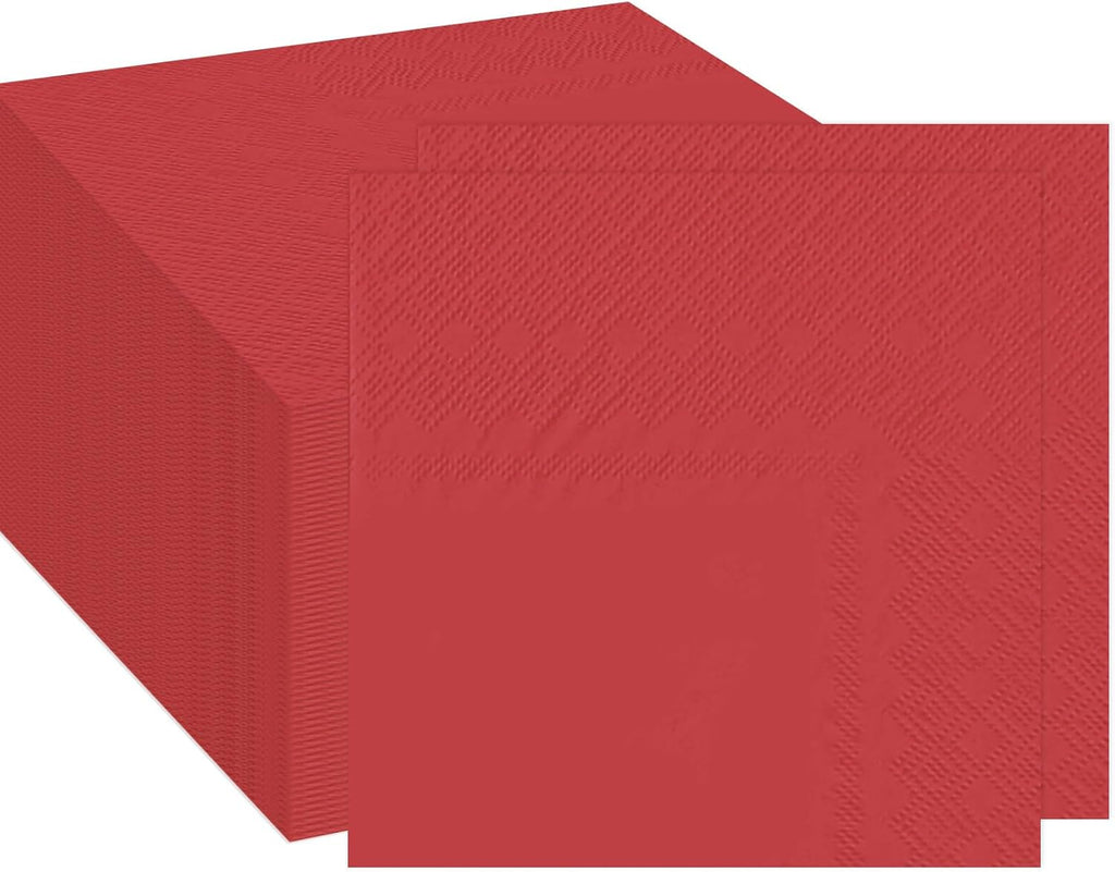 100 pcs 2-Ply Red Cocktail Napkins Folded 5 x 5 inch Red Disposable Paper Dessert Napkins for Dinner Birthday Wedding Valentines Christmas Party Picnic Beverage Napkin