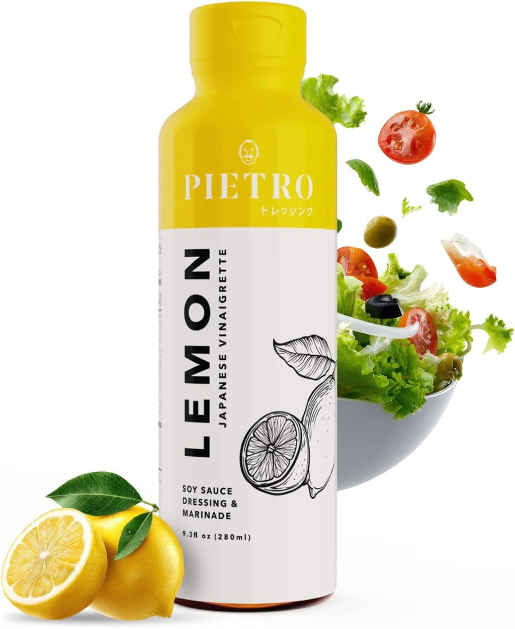 Pietro Lemon Japanese Style Marinade & Vinaigrette - No Preservatives, Non-GMO Fresh Lemon Flavor for Salad Dressing, Seafood, Noodles & Chicken - 9.3 oz