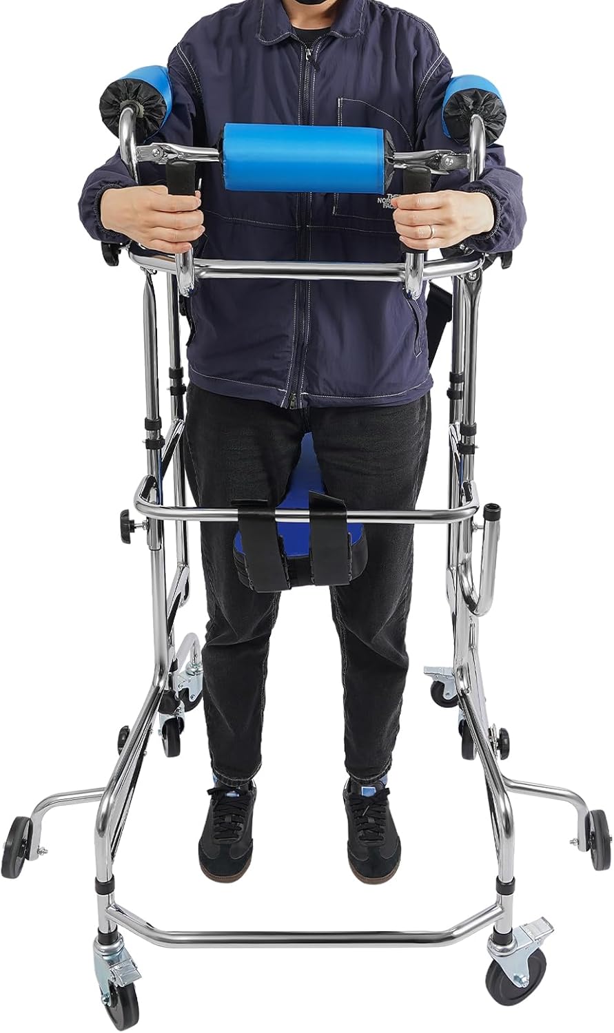 Walkers for Seniors, Walker Children with Cerebral Palsy, Hemiplegia Stroke Rehabilitation Standing Frame W/Infusion Holder,10-Level Height & 5-Level Width Adjustable for 59-71 Inch Adults