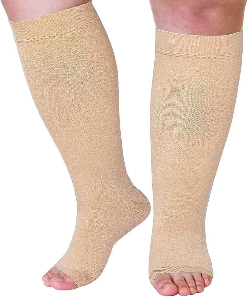 RiToEasysports Compression Socks, Wide Calf Open Toe Design for Athletic Running Nursing Travel for Men Women