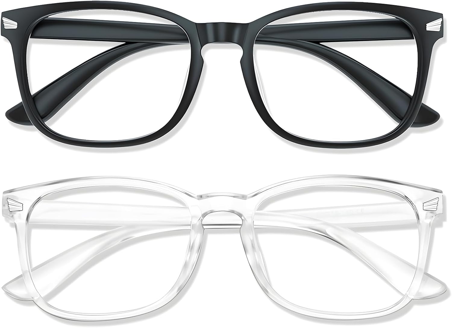 Blue Light Glasses for Woman Men | 99% Blue Light Blocking Glasses for Computer Gaming TV Phone Screen Square Frame | Anti Eyestrain & UV Glare Protection - 2 Pairs