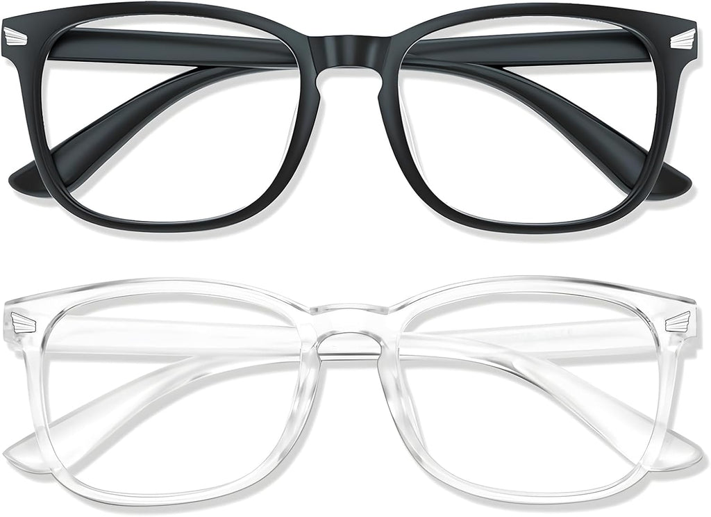Blue Light Glasses for Woman Men | 99% Blue Light Blocking Glasses for Computer Gaming TV Phone Screen Square Frame | Anti Eyestrain & UV Glare Protection - 2 Pair