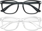 Blue Light Glasses for Woman Men | 99% Blue Light Blocking Glasses for Computer Gaming TV Phone Screen Square Frame | Anti Eyestrain & UV Glare Protection - 2 Pair