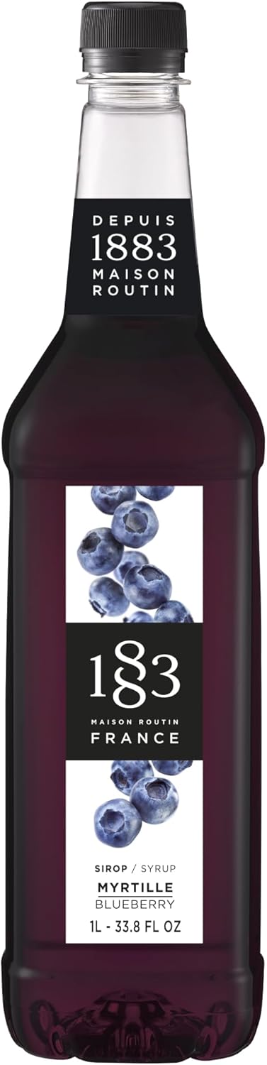 1883 Blueberry Syrup for Drinks, Made in France, 1 Liter Plastic Bottle