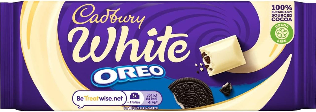 Cadbury Oreo White Chocolate Bar, 120 g, white chocolate with a delicious Oreo filling