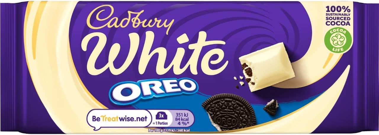 Cadbury Oreo White Chocolate Bar, 120 g, white chocolate with a delicious Oreo filling