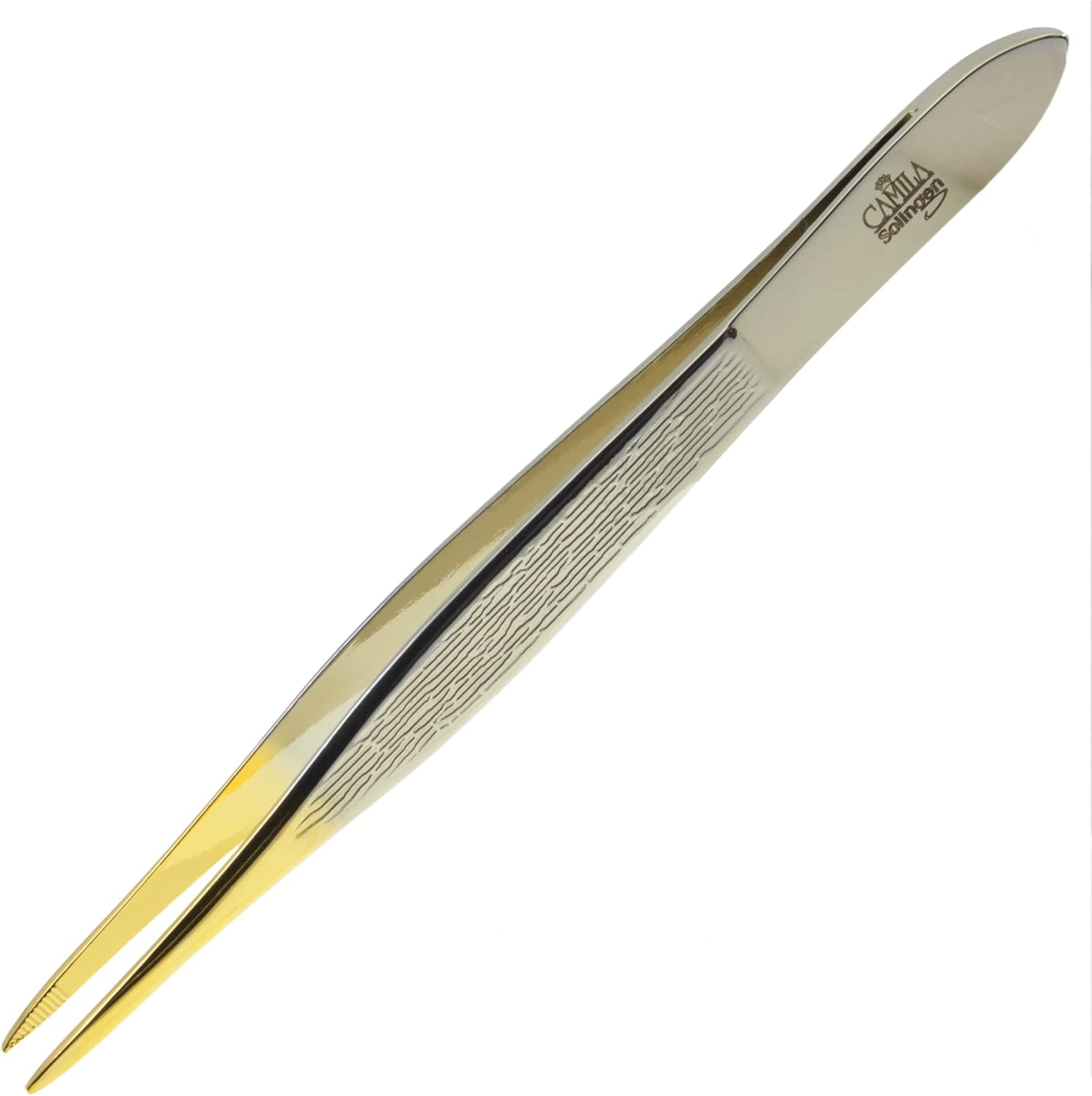 CS32 3 1/2" Gold Tipped, Surgical Grade, German Carbon Steel Tweezers (Pointed) - Flawless Eyebrow and Facial Hair Shaping and Removal for Men/Women
