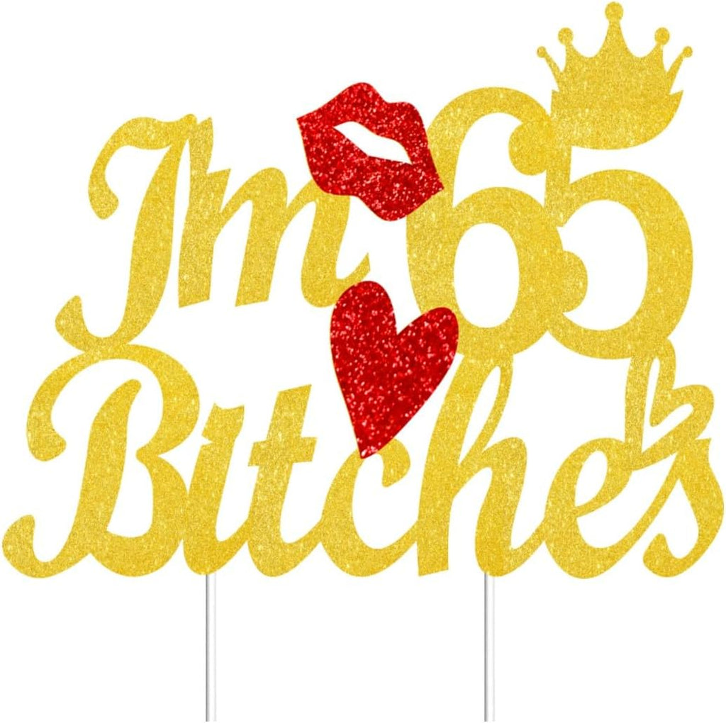 Happy 65th Birthday Cake Toppers Gold Glitter, Cheers to 65 Years Old Bday Decoration 65th Anniversary Dessert Topper, Sixty-five Theme Cake Picks Appetizers Cocktail Toothpicks Party Supplies