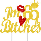 Happy 65th Birthday Cake Toppers Gold Glitter, Cheers to 65 Years Old Bday Decoration 65th Anniversary Dessert Topper, Sixty-five Theme Cake Picks Appetizers Cocktail Toothpicks Party Supplies
