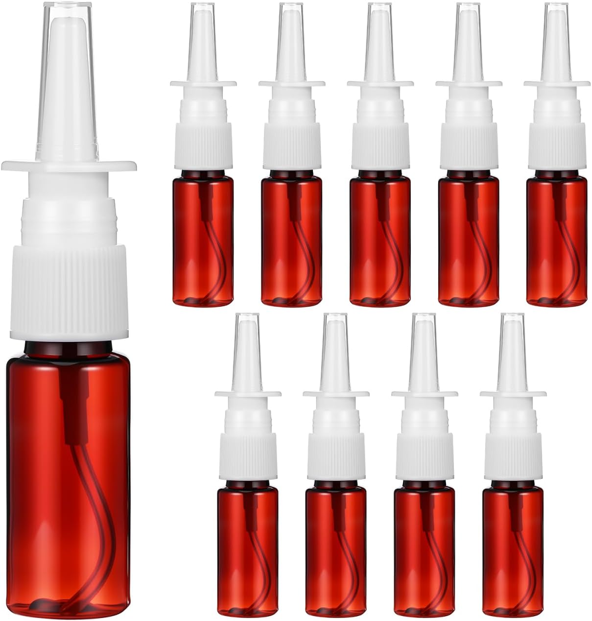 Healifty 15ml Empty Nasal Spray Bottle, Plastic Refillable Fine Mist Empty Spray Bottles Amber Sprayers 10pcs (Brown Pet+ 18R Direct Injection)