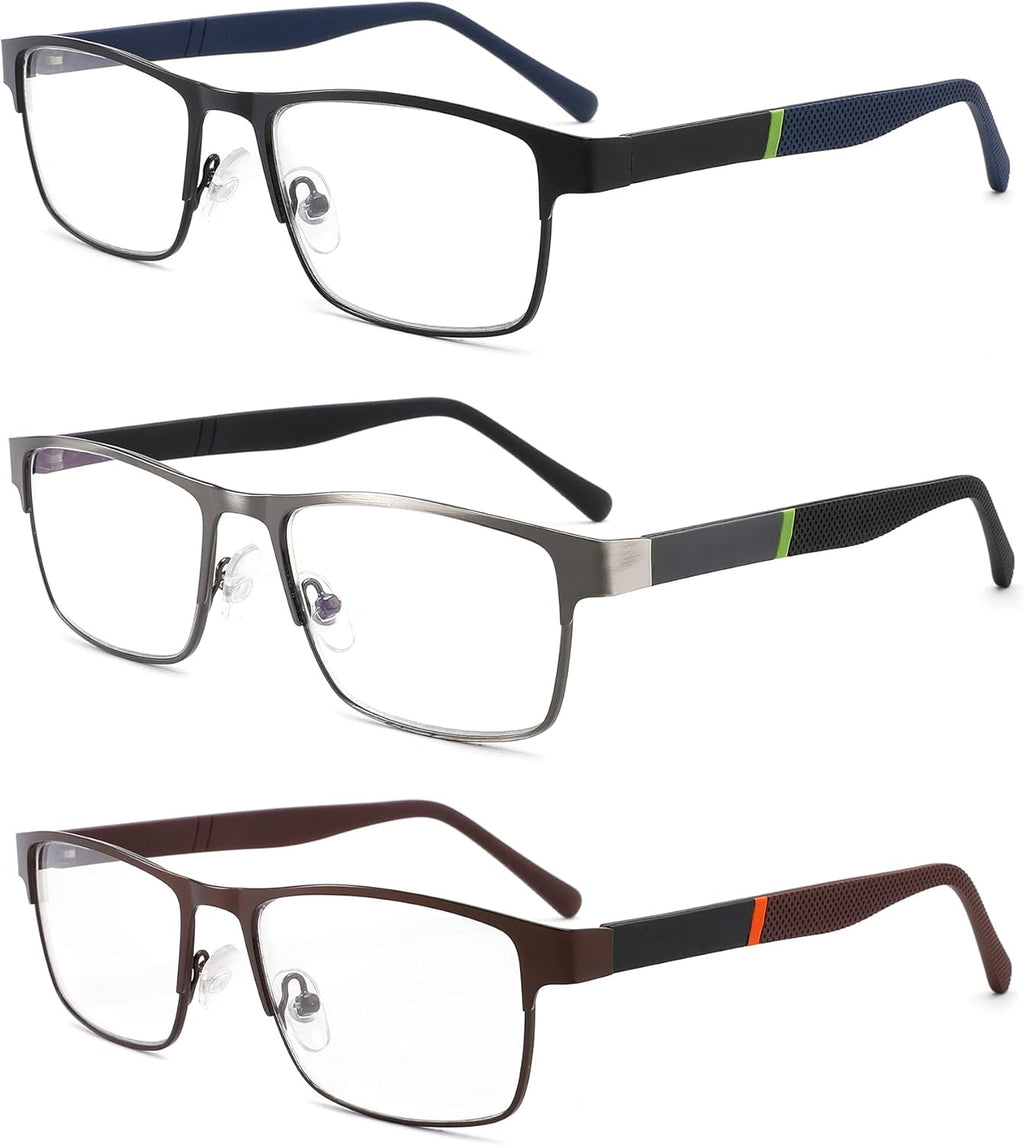 3-Pack Reading Glasses for Men Blue Light Blocking Trendy Metal Frame Computer Readers Antieye Strain/glare Uv Ray Filter Eyeglasses(+1.75 magnification Strength)