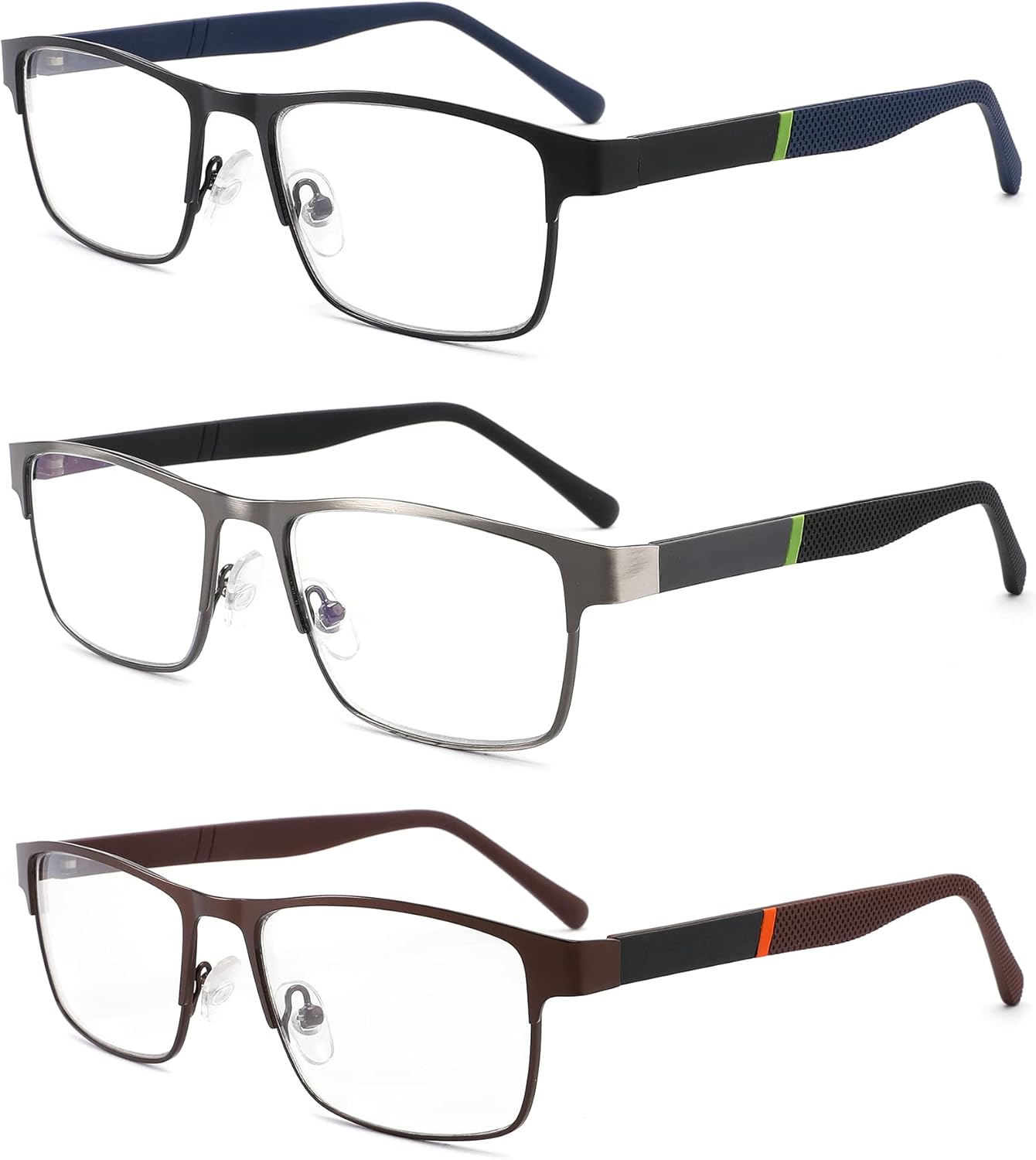 3-Pack Reading Glasses for Men Blue Light Blocking Trendy Metal Frame Computer Readers Antieye Strain/glare Uv Ray Filter Eyeglasses(+1.75 magnification Strength)