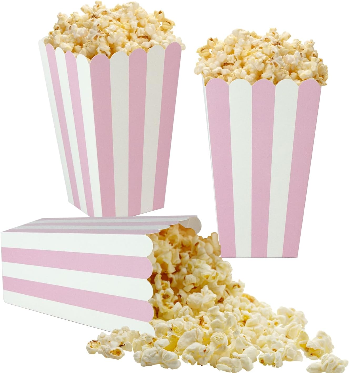 XIEHE 24 Pack Striped Popcorn Boxes - Carnival Parties Mini Paper Popcorn and Candy Containers, Party Supplies for Movie Nights (Pink)