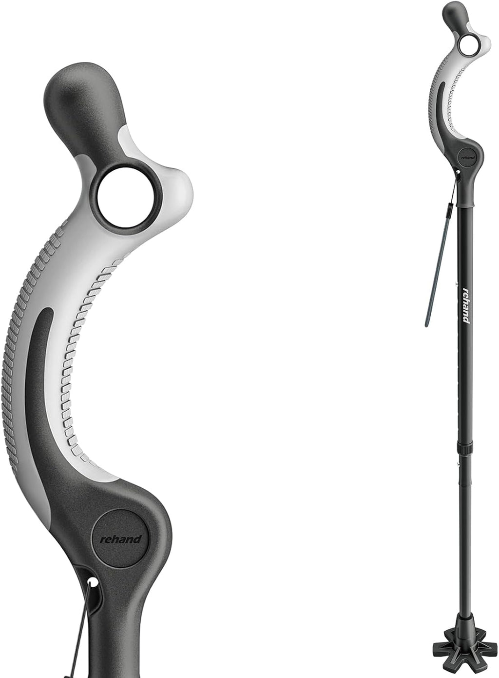 REHAND Adjustable Walking Cane for Seniors Adults - Ergonomic Anti-Slip Grip, 10 Height Settings (40"-49"), 350lbs Weight Capacity, Self-Standing Foldable Cane with Enhanced Anti Slip Base (Black)