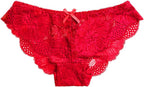 KELITCH Women's Briefs Scalloped Lace Hipster Thong Panties Bow Sexy Underwear