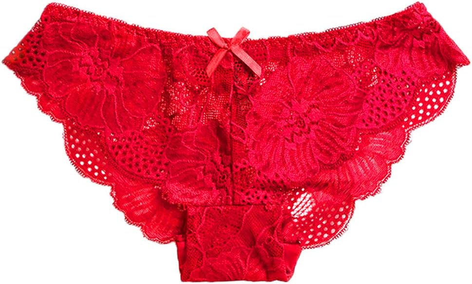 KELITCH Women's Briefs Scalloped Lace Hipster Thong Panties Bow Sexy Underwear