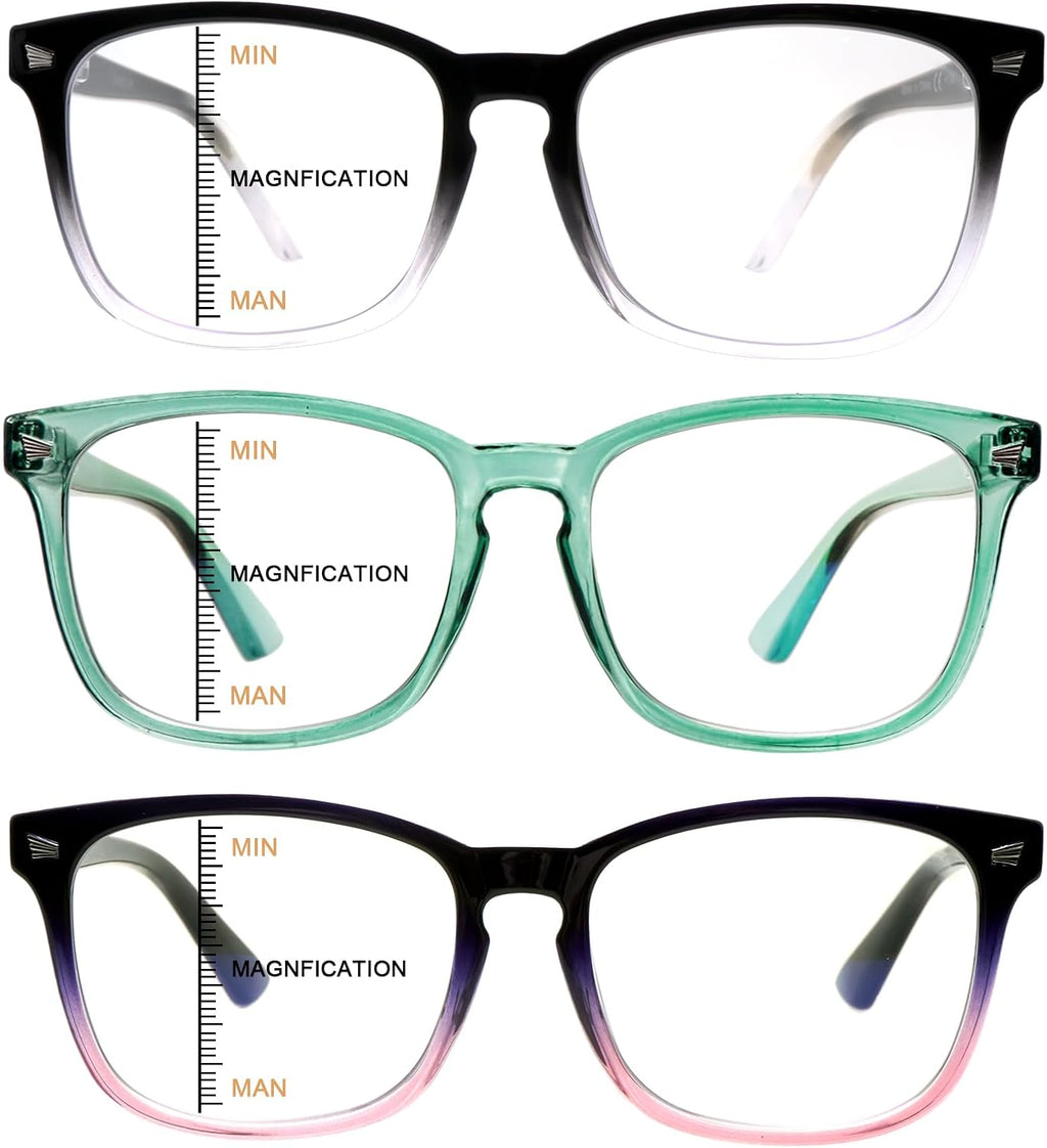 3 Pack Progressive Multifocal Reading Glasses for Women Men Blue Light Blocking Computer Glasses Spring Hinge Readers(3 Mix C3, 2.00)