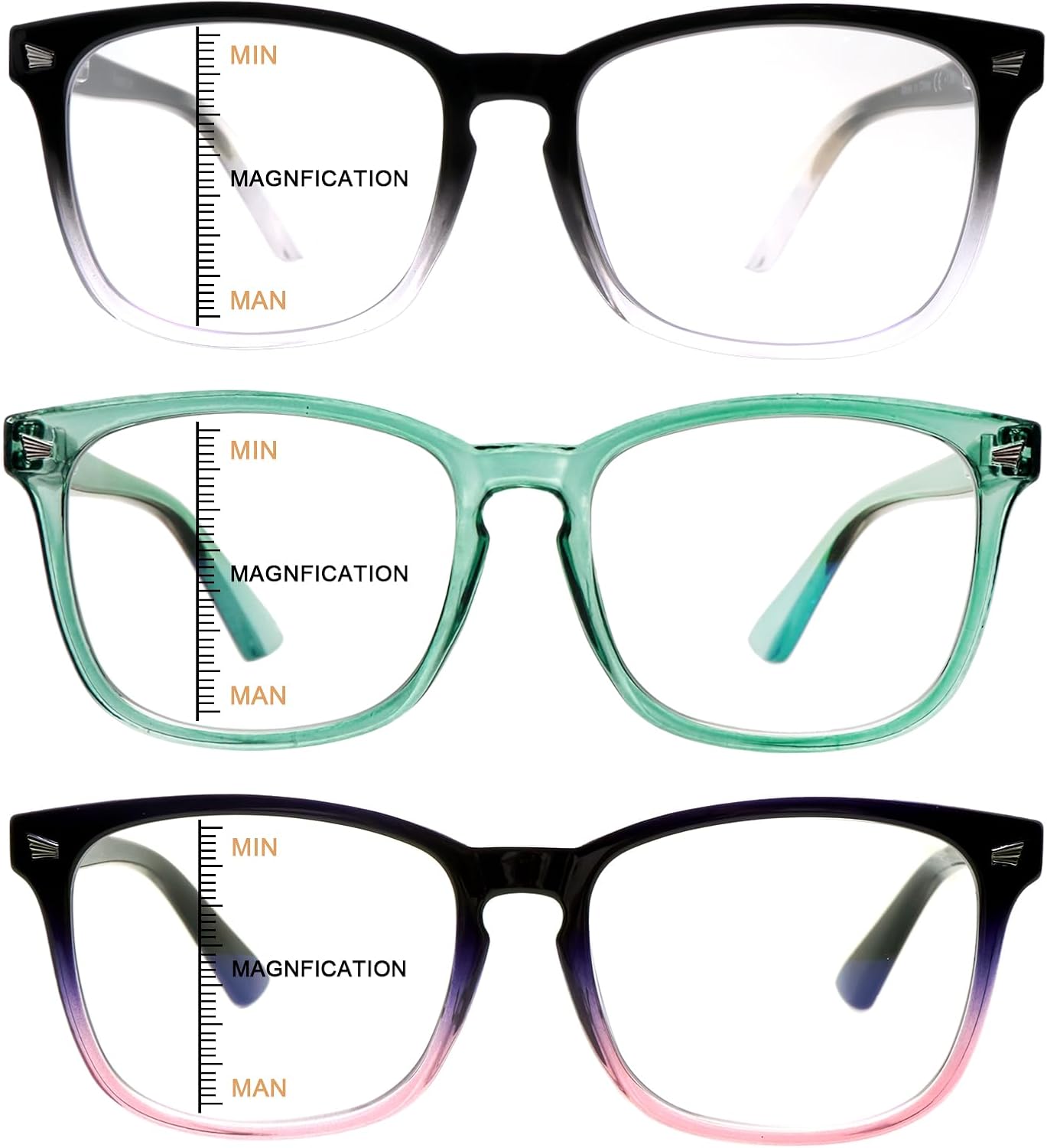 3 Pack Progressive Multifocal Reading Glasses for Women Men Blue Light Blocking Computer Glasses Spring Hinge Readers(3 Mix C3, 2.00)