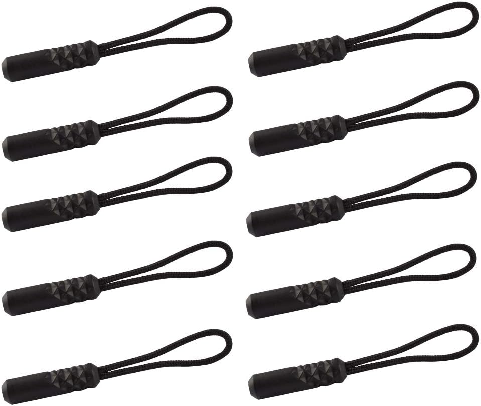 CTZD Durable Cord Zipper Pulls Pull Tab Zipper Replacement for Purses,Backpacks, Luggage, Clothing (Black，10 Pack