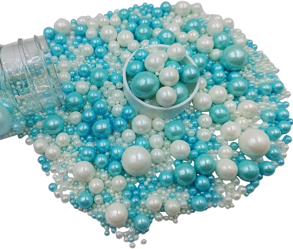Edible White Blue Sugar Pearls Candy Sprinkles 120G/ 4.23Ounce Baking Cake Sprinkles Cupcake and Cake Topper Cookie Decorations Wedding Party Valentines Halloween Christmas Supplies