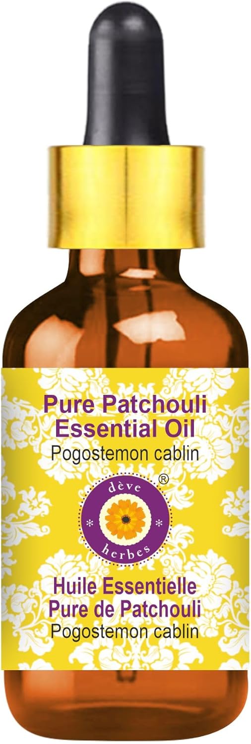 Deve Herbes Pure Patchouli Essential Oil (Pogostemon cablin) with Glass Dropper Steam Distilled 100ml (3.38 oz)