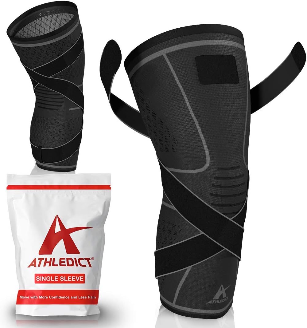 Knee Brace Compression Sleeve with Strap for Best Support & Pain Relief for Meniscus Tear, Arthritis, Running, Basketball, MCL, Jogging and Post Surgery Recovery for Men & Women (Black, XXL)