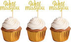 36Pcs Glitter Golden We'll Miss You Cupcake Toppers for Retirement, Graduation, Going Away, Office Work, Farewell Party Decorations Supplies Nostalgia Day Anniversary Cupcake Decorations