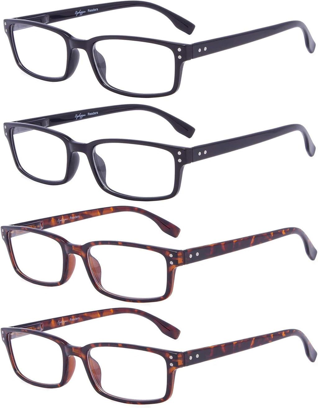 Eyekepper Reading Glasses Women - 4 Pack Comfort Readers Men（2Tortoise-2Black，+1.25）