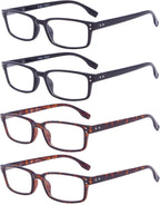 Eyekepper Reading Glasses Women - 4 Pack Comfort Readers Men（2Tortoise-2Black，+1.25）