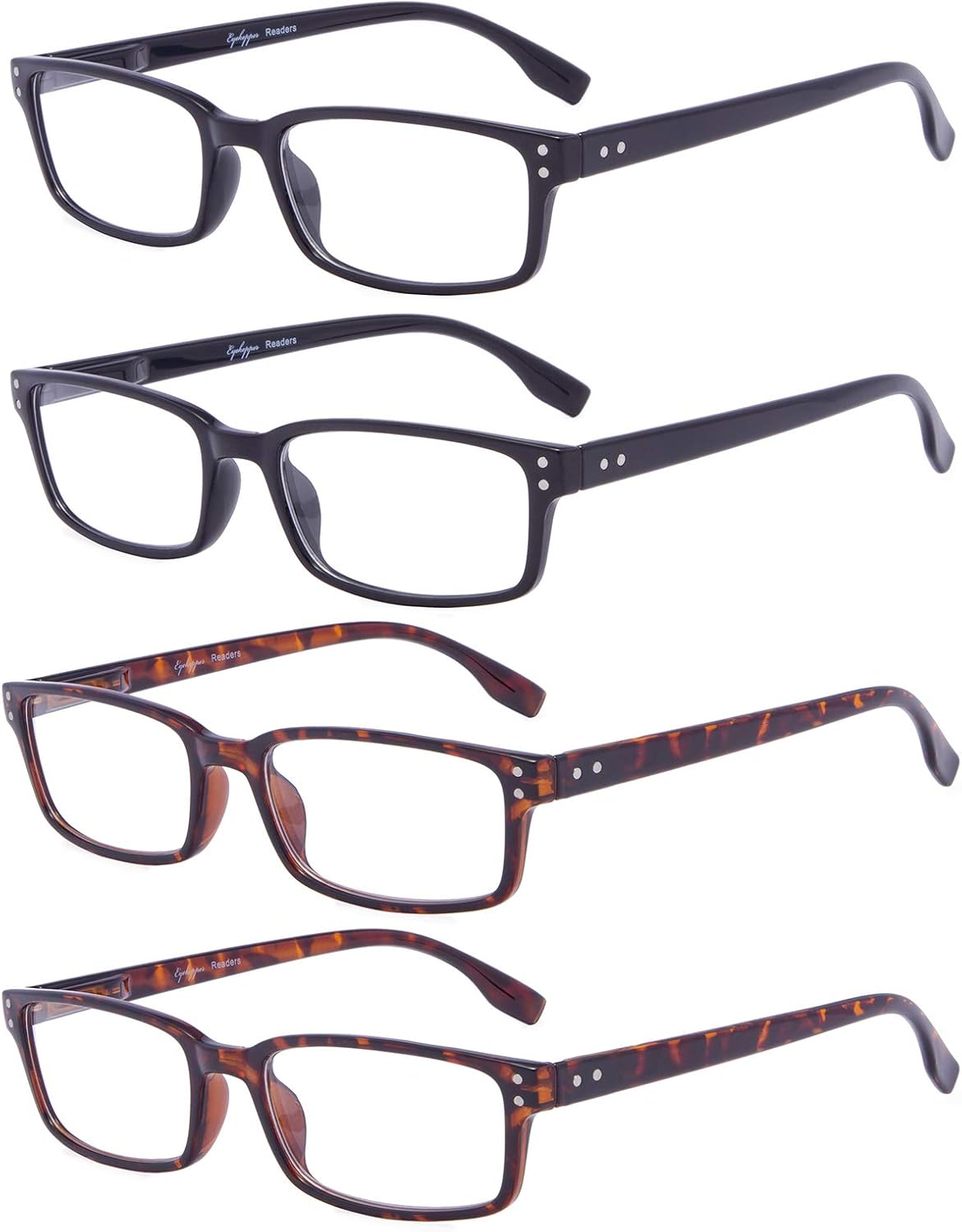 Eyekepper Reading Glasses Women - 4 Pack Comfort Readers Men（2Tortoise-2Black，+1.25）