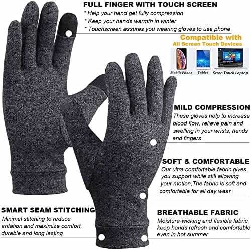 2 Pairs Full Finger Arthritis Gloves,Compression Gloves for Women Men, Hand Gloves Support and Warmth for Hands, Finger Joint, Relieve Pain from Rheumatoid, Osteoarthritis, RSI (Medium (2 Pairs))