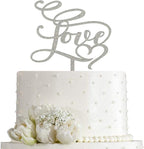 Love Cake Topper - Wedding/Engagement/Bridal Shower/Anniversary/Birthday/Bachelorette/Confession Party Decorations Supplies, Silver Glitter Acrylic
