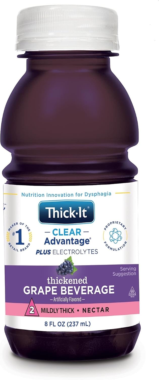 Thick-It Clear Advantage Mildy Thick Grape Drink Plus Electrolytes, Nectar Consistency, Swallowing Aid, Hydration on the Go, Convenient & Ready-to-Use, No Mixing Needed, 8 oz Bottle (24 Pack)