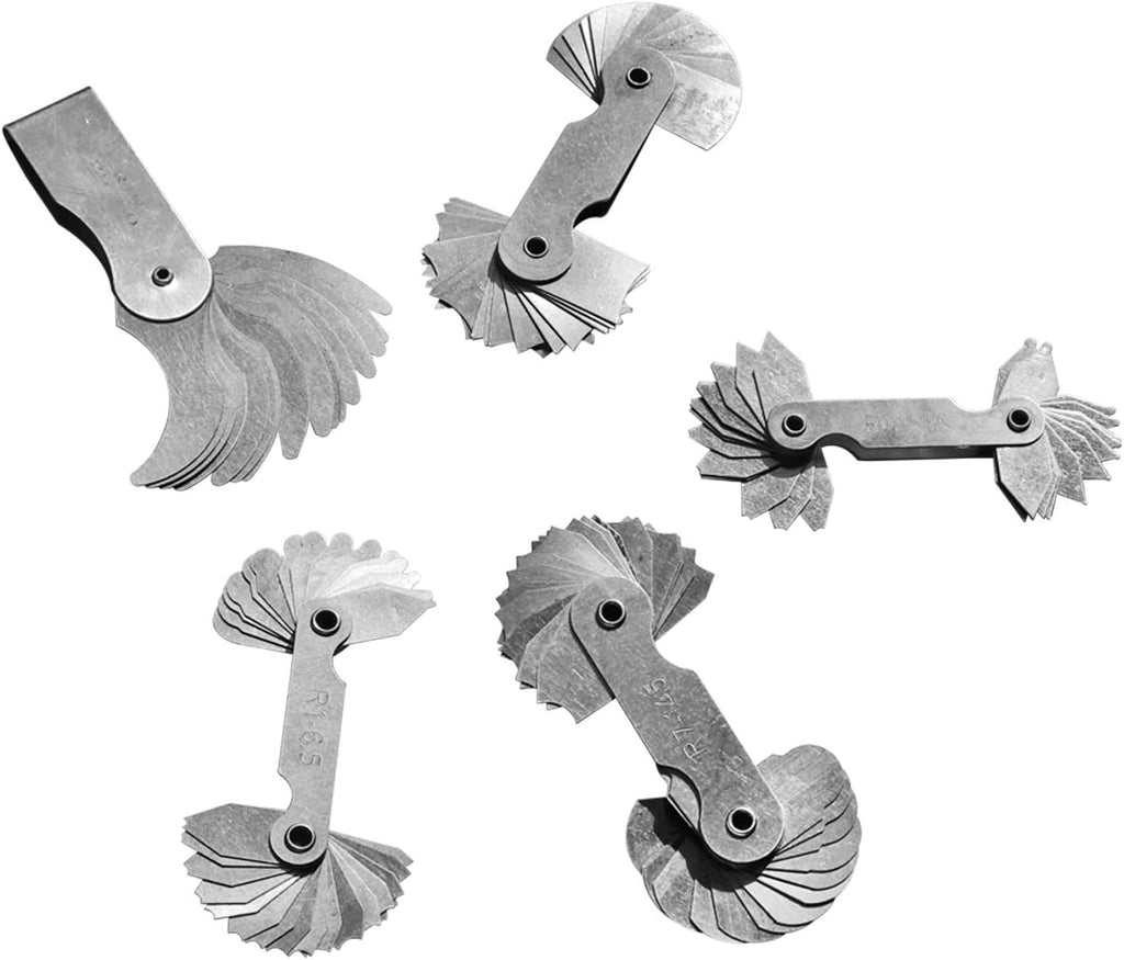 5Pcs Stainless Steel Radius Gauge, Portable Concave Convex External Internal Arc Measuring Tool Radius Fillet Gauge Set R0.3-1.5mm/ R1-6.5mm/ R7-14.5mm/ R15-25mm/ R25-50mm