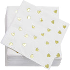 Juvale Engagement Napkins - 5 x 5 In Folded, 3-Ply, 50-Pack, Gold Foil Heart - Cocktail & Heart Engagement Party Napkins