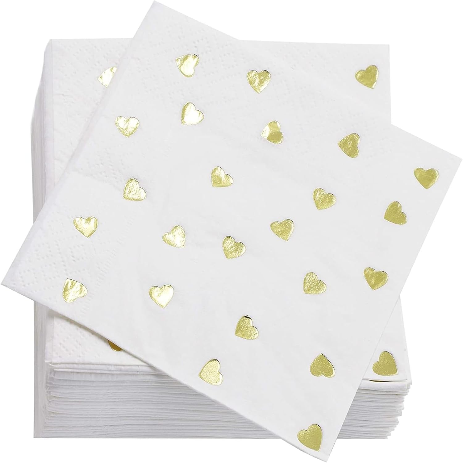 Juvale Engagement Napkins - 5 x 5 In Folded, 3-Ply, 50-Pack, Gold Foil Heart - Cocktail & Heart Engagement Party Napkins