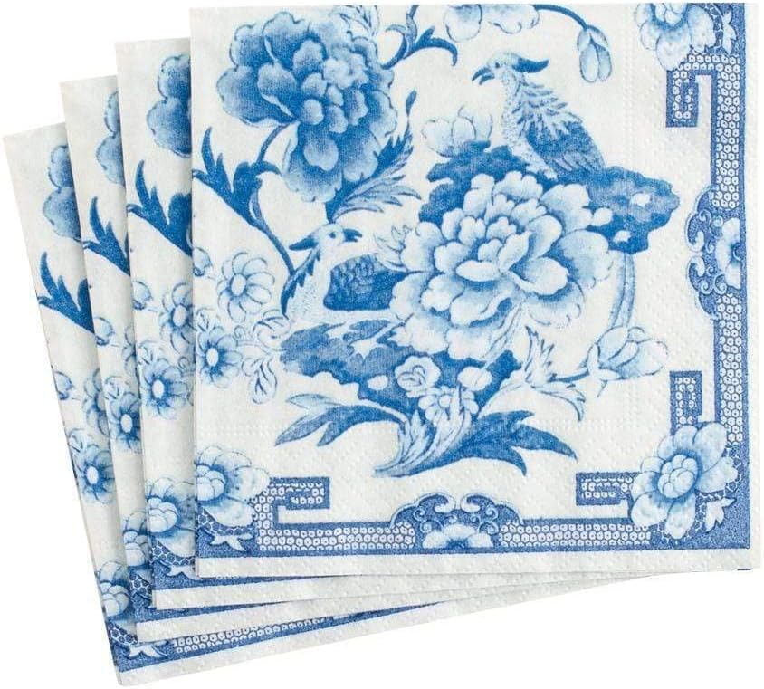 Entertaining with Caspari Cocktail Napkin, Blue and White, 20-Pack