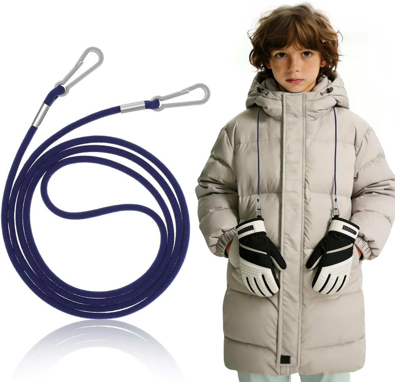 VILLCASE Anti-Lost Glove Strap for Kids 47.63In Nylon Winter Mitten Holder Rope with Clips Adjustable Glove Lanyard for Boys and Girls