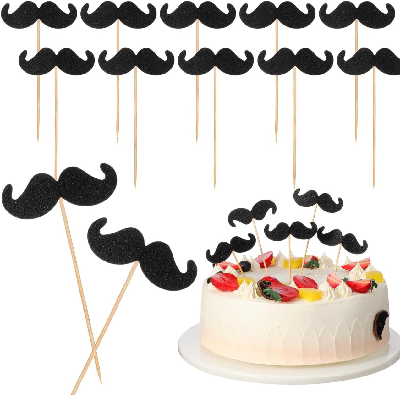 Para Cuartos Cupcake Ornaments Cupcake Topper 40pcs Mustache Party Decorations Little Man Shower Decorations Mustache Cupcake Toppers Cake Decor Moustache Product