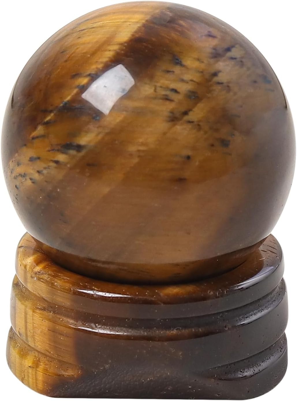 Natural Tiger's Eye Ball with Stone Stand, Healing Crystal Sphere for Home Fengshui Yoga Meditation, Reiki Energy Balancing 1.18”(30mm)