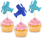 24 PCS Glitter Airplane Cupcake Toppers for Birthday Party Engagement Bridal Wedding Baby Shower Anniversary Party Cake Dessert Decorations Supplies Picks