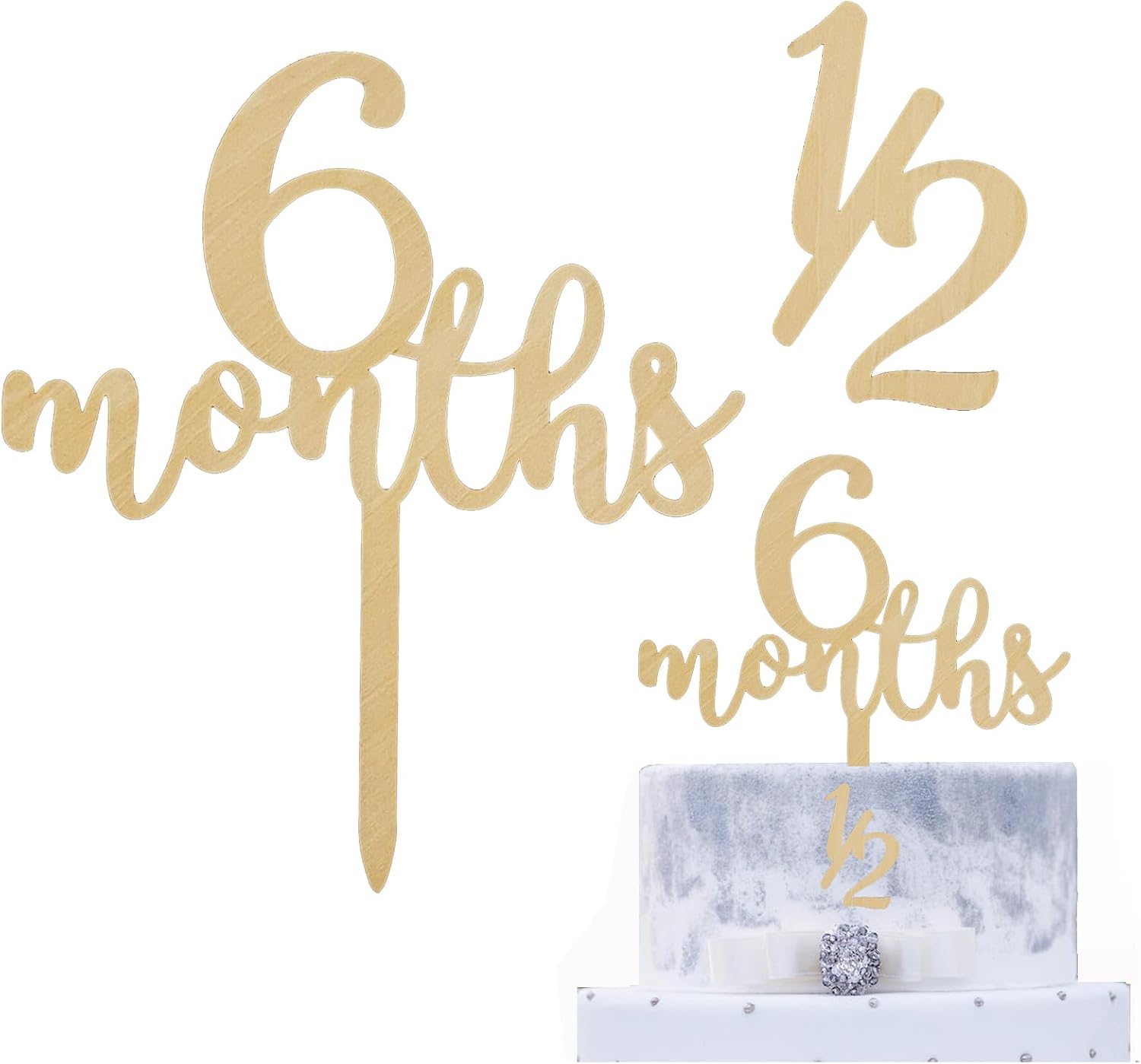 6 Months Wood Cake Topper 1/2 Birthday Cake Decoration Half Years Old Wooden Cake Topper Rural 1/2 Anniversary Baby Shower Party Photo Booth Props