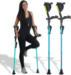 Ergobaum 7G Forearm Crutches for Adults (1 Pair-2 Units) — Ergonomic, Foldable with Shock Absorption, LED Light & Knee Rest | Adjustable 5'–6'6", Supports 360 lbs | Medical Aluminum (Aqua Blue)