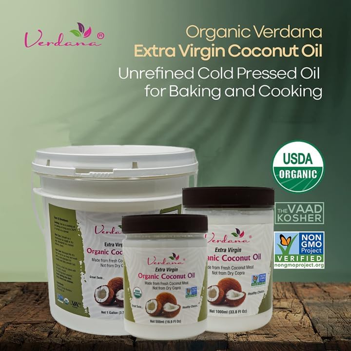 Verdana Organic Extra Virgin Coconut Oil, Food Grade, Unrefined Cold Pressed, USDA Organic, 1 Gallon, Bulk Value Size for Cooking, Baking & Soap Making
