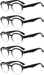 Eyekepper 5-pack Spring Hinges Round Retro Two Tone Readers Reading Glasses Black Clear +3.50