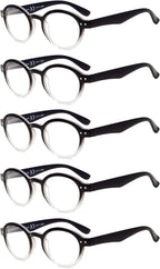 Eyekepper 5-pack Spring Hinges Round Retro Two Tone Readers Reading Glasses Black Clear +0.50
