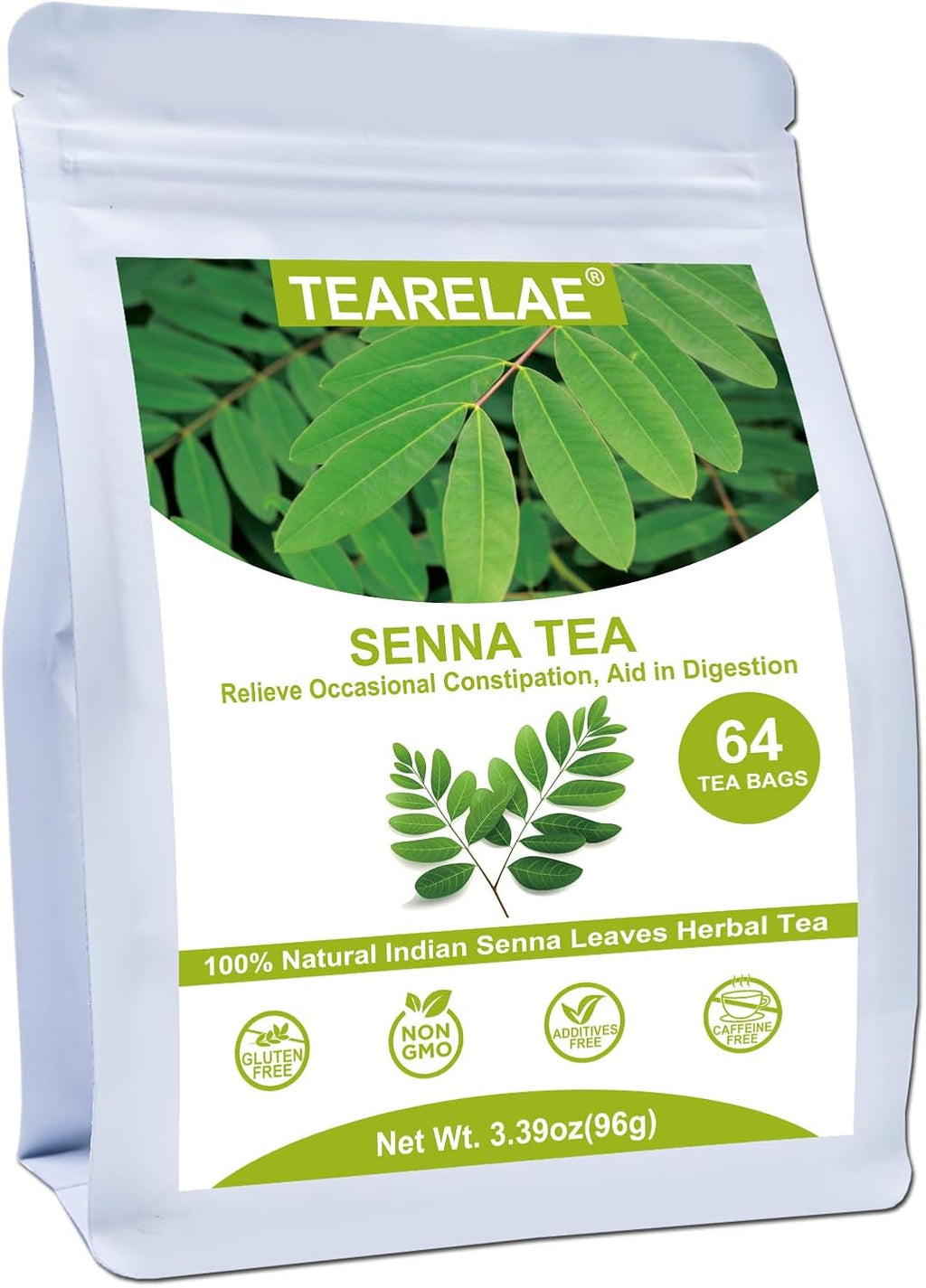 TEARELAE - Senna Tea, Hojas de Sen - Premium Indian Senna Leaves Tea Bags,1.5g x 64 Count - Relieve Constipation, Aid in Digestion - Caffeine-Free, Non-GMO